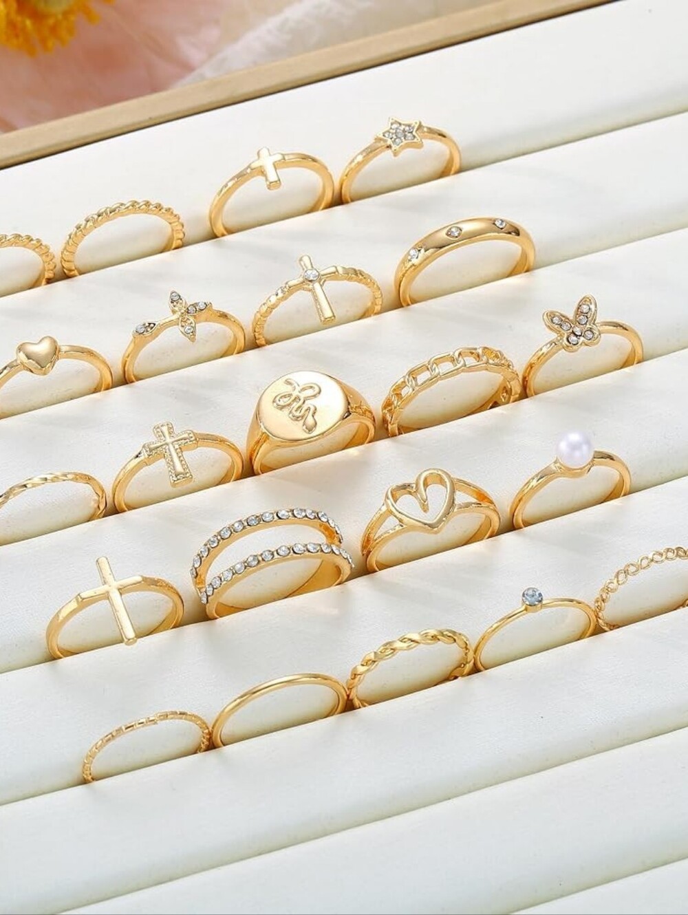 Gold Stackable Rings Set Gold Plated - Picture 4 of 6